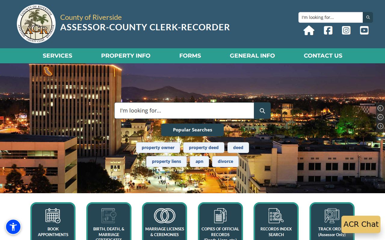 Banning residents directory view of Riverside County assessor property services