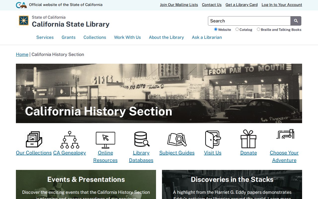 Banning California history directory collections