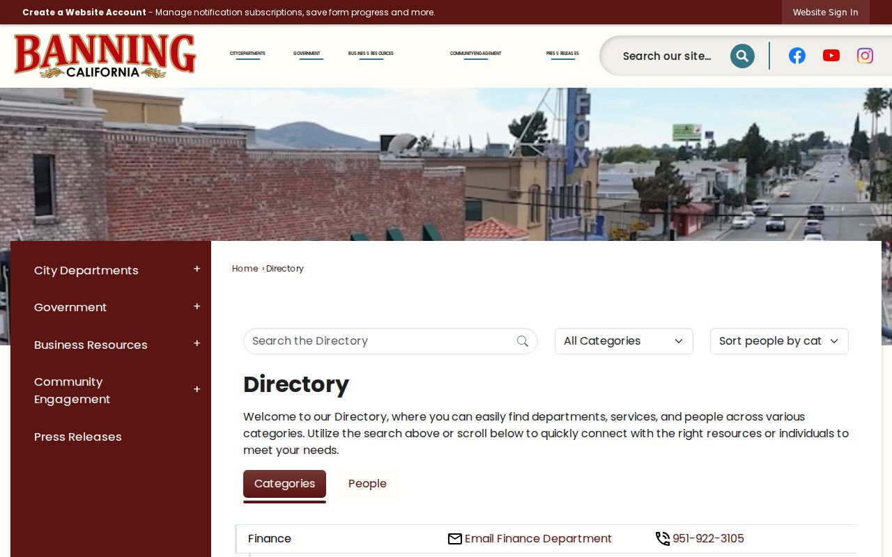 Banning neighbors public city staff directory
