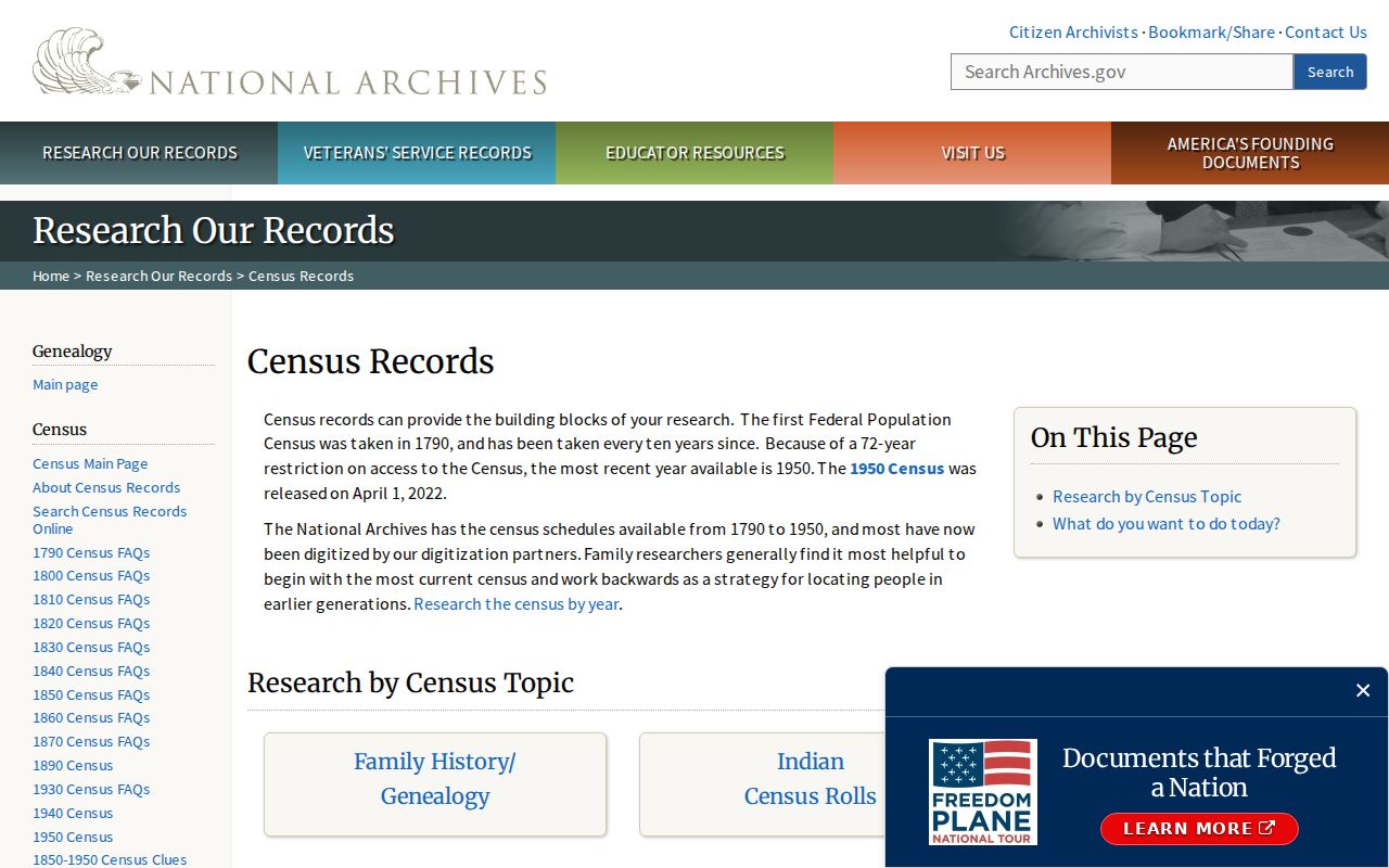 Banning previous residents National Archives census research