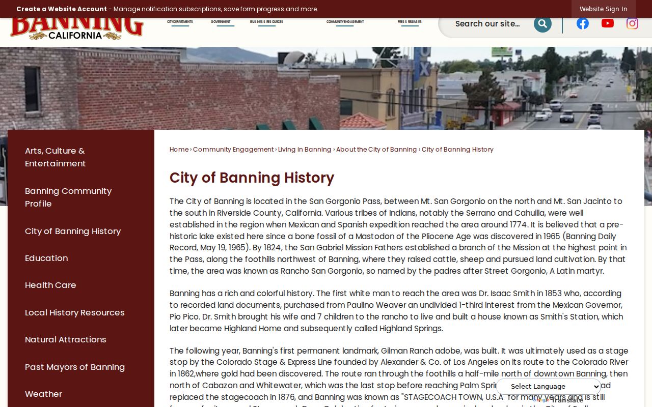 Banning previous residents official city history source