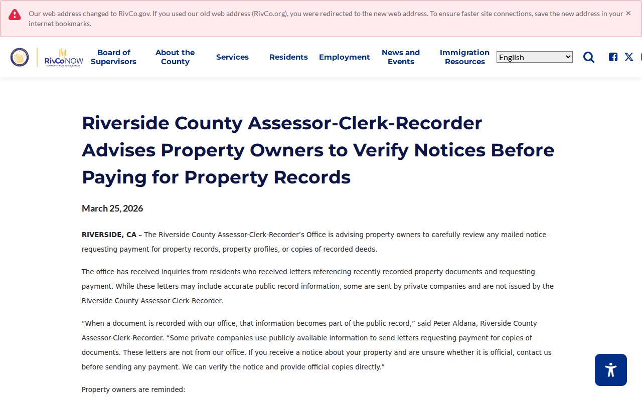 Banning residents directory Riverside property-record warning