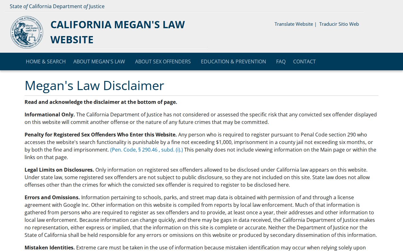 Banning resident lookup California DOJ public registry search