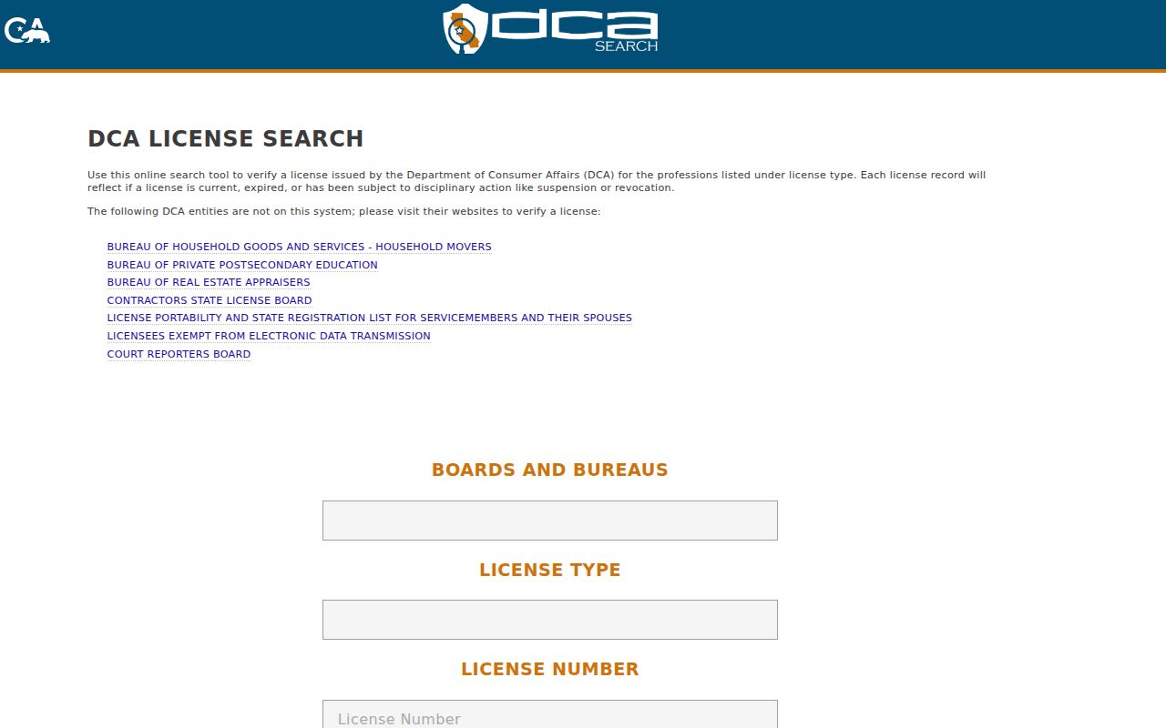 Banning resident lookup California professional license search