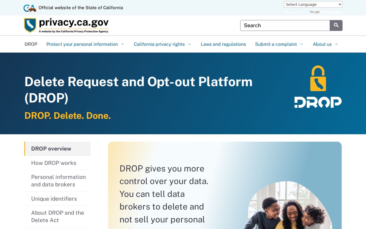 Banning resident lookup California DROP privacy platform