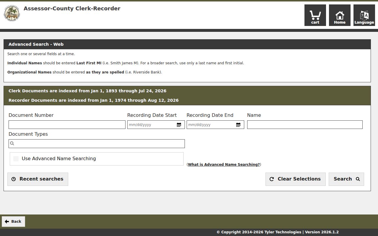 Banning street directory advanced Riverside recorder search fields